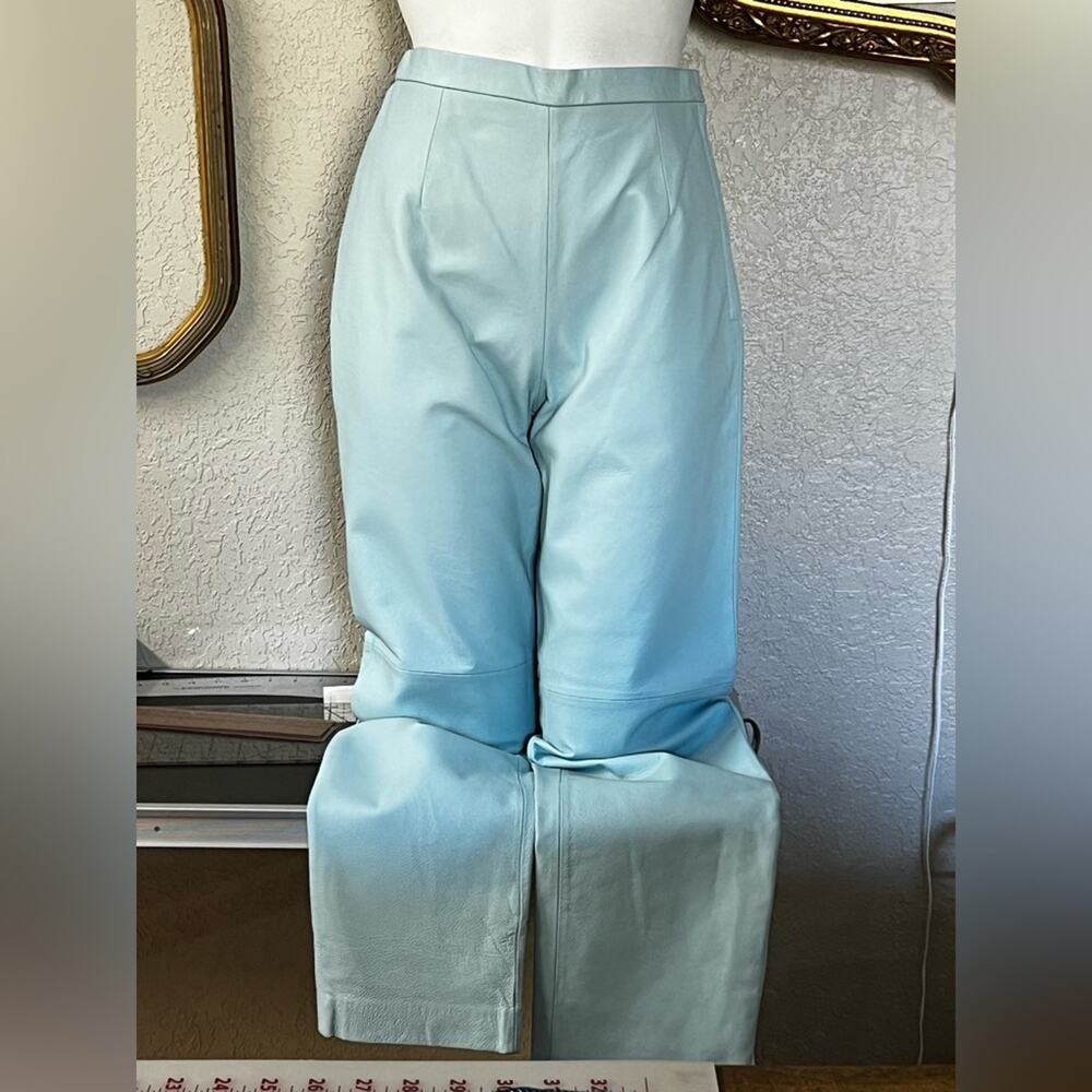 Vintage Terry Lewis Genuine Baby Blue Leather Pants Size 4